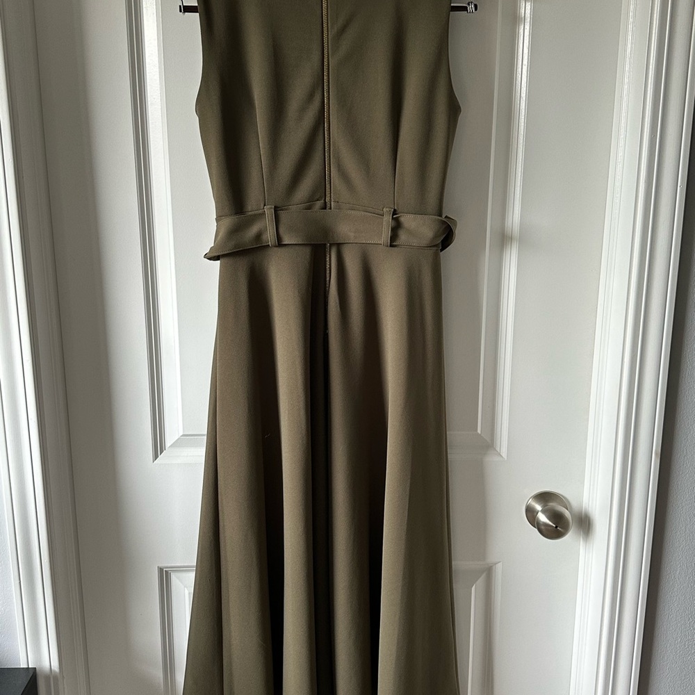 Calvin Klein Olive Green Maxi Dress with Waist Tie - Picture 5 of 5